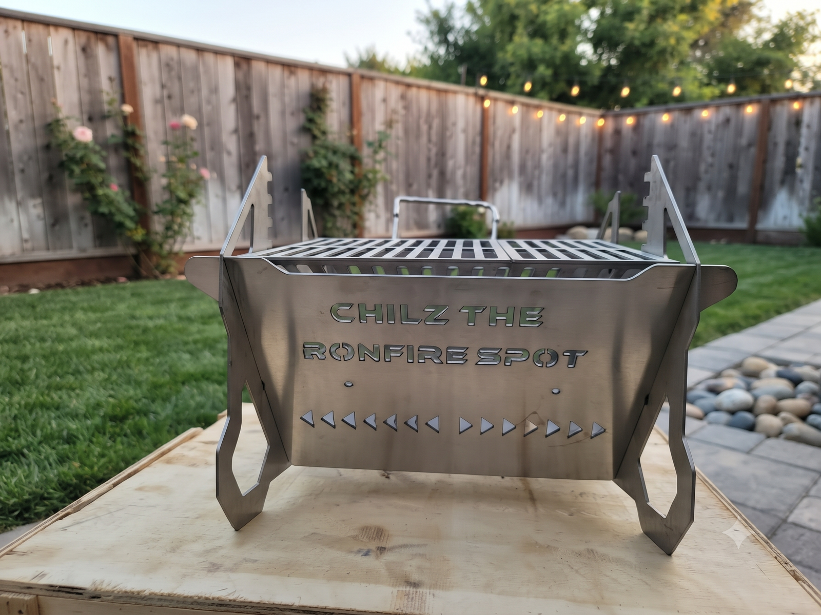 CHILZ Collapsible Fire Pit BBQ50 Grill – Portable Laser-Cut Outdoor Cooker With 5 Skewer Stainless steel and Gloves - Image 8