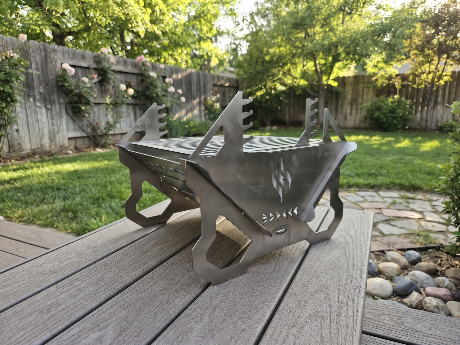 CHILZ Collapsible Fire Pit BBQ50 Grill – Portable Laser-Cut Outdoor Cooker With 5 Skewer Stainless steel and Gloves - Image 9